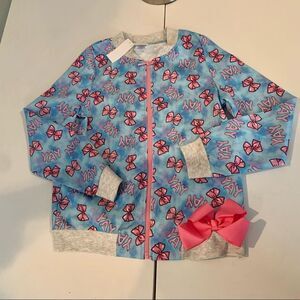 NWT New JoJo Siwa Bow Print Jacket Pink Blue Gray Yay Print Large Bow M